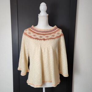ELLISON EMBROIDERED SCOOP NECK BOHO SWEATER SIZE SMALL